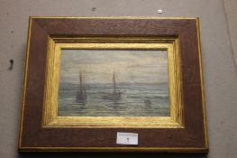 AN ANTIQUE FRAMED OIL ON CANVAS SIGNED TO THE LOWER LEFT T BARRETT 1879 TITLED CLOVELLY FISHING