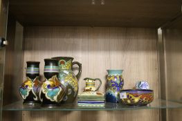 THREE SYLVAC DOGS AND TWO WADE FIGURES