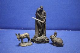 THREE CAST BRONZE FIGURES