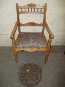 ANTIQUE OCCASIONAL CHAIR AND FOOTSTOOL
