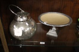 A GLASS COMPORT AND A CANDLE HOLDER