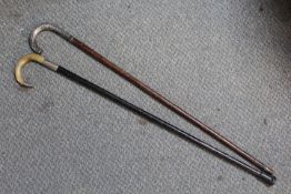 TWO SILVER MOUNTED WALKING STICKS