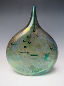 A VINTAGE MICHAEL- ISLE OF WIGHT AZURINE GLASS LOLLIPOP VASE, of compressed form with slender