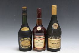 3 BOTTLES OF BRANDY AND COGNAC CONSISTING OF 1 LITRE BOTTLE OF RENOIR NAPOLEON VSOP FRENCH BRANDY, 1