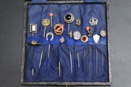 A COLLECTION OF SIXTEEN ASSORTED ANTIQUE AND OTHER STICK PINS