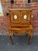 A 19TH CENTURY METAL AND PORCELAIN MOUNTED KINGWOOD AND ROSEWOOD BONHEUR DU JOUR IN THE LATE LOUIS