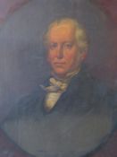 A 19TH CENTURY OVAL PORTRAIT STUDY OF A GENTLEMAN, unsigned, oil on canvas, unframed, 76 x 63 cm
