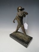 A CONTEMPORARY BRONZED STYLE AMERICAN CHILD PLAYING BASEBALL, bearing signature to the base '