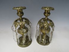 A PAIR OF 19TH CENTURY GILT CANDLE LUSTRES, each with eight crystal lustres, H 20 cm (2)