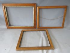 THREE 19TH CENTURY MAPLE PICTURE FRAMES, average frame W 4 cm, rebates 61 x 46 cm, 41 x 54 cm, 50