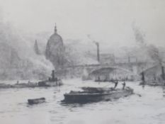 ROWLAND JOHN ROBB LANGMAID (1897-1956). Thames scene with barges 'St. Pauls, Blackfriars', signed in