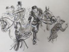 W.O.W. (XX). A hunting cartoon/caricature, initialled lower centre, pen and ink, framed and