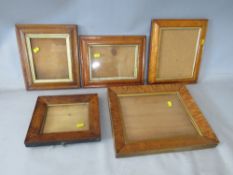 FIVE SMALL 19TH CENTURY MAPLE PICTURE FRAMES, average frame W 4 cm, largest rebate 30 x 24 cm,