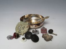 A HALLMARKED SILVER A.R.P. BADGE, together with a Scottish London Strike Sure badge, Staffs County