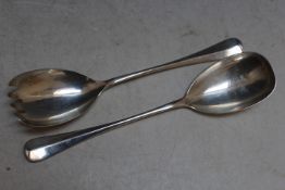 A PAIR OF HALLMARKED SILVER SALAD SERVERS BY COOPER BROTHERS & SONS LTD - SHEFFIELD 1927, approx