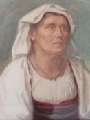J H HAWKING (XX). Study of a peasant woman, initialled lower right, watercolour, titled verso,