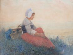 HECTOR CAFFIERI (1847-1932) Midday on the Cliff at Boulogne, signed lower left, watercolour, gilt