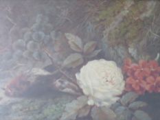 (XIX). A pair of sill life studies- a birds nest and flowers on a mossy bank and flowers, plus a