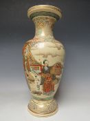 AN ORIENTAL SATSUMA BALUSTER VASE DECORATED WITH FIGURES IN A STYLISED LANDSCAPE, H 40 cm S/D