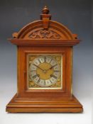 AN OAK CASED 8 DAY 'TING TANG' STRIKE MANTLE CLOCK, the dial with silvered chapter ring, Roman