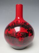 A ROYAL DOULTON FLAMBE WOODCUT VASE 1618, H 23 cm, together with a Royal Doulton flambe seated