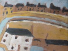 IN THE STYLE OF ALFRED WALLIS (XX). Modernist coastal village scene, bears name upper right, oil