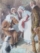 CHARLES EDMUND BROCK (1870-0938). Interior scene with figures, dog and new baby, signed lower right,