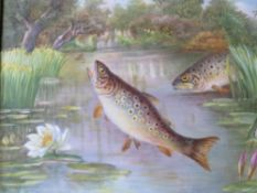 S. POPE (Cauldon Pottery artist) (XX). Study of a trout taking the fly, singed lower right,