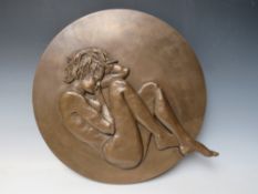 JENA CUTLER (XXI). A circular bronzed study of a sleeping nude female in relief, 'Moon Child' see