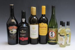 7 ASSORTED BOTTLES OF PORT AND WINES ETC, together with 1 bottle of Sake and 3 bottles of 187ml of