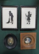 A COLLECTION OF FOUR SMALL MINIATURES COMPRISED OF A PAIR OF SILHOUETTES, two small miniature