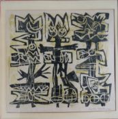 HERTA GALTON (1914-2010) Three woodcuts 'Raining Cats and Dogs', 'Kosta Women Berwick Street Market'