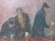 CHARLES HARWOOD (1907-1975). Impressionist pub interior with three men and their drinks, signed