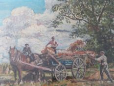 C.A.OWEN (XX). Irish school, impressionist haymaking scene with horse, cart and figures, signed