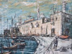 JOSEF IZAKY (XX). Impressionist study of The Port of Accra, with boats and figure, signed lower