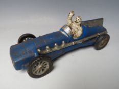 A VINTAGE HUBLEY METAL RACING CAR ADVERTISING MICHELIN TYRES, L 25 cm