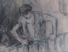 SHOLTO JOHNSTONE DOUGLAS (1871-1958) 'On the Balcony', mixed media study, titled verso, framed and