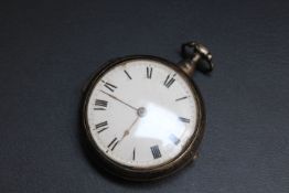 A HALLMARKED SILVER PAIR CASED WATCH - BIRMINGHAM 1814, Dia 5 cm