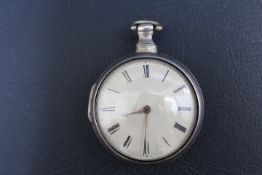 A HALLMARKED SILVER PAIR CASED VERGE POCKET WATCH - BIRMINGHAM 1812, on four pillars with