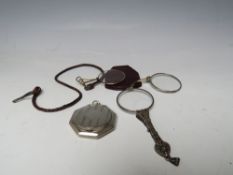 A HALLMARKED SILVER PENDANT COMPACT- BIRMINGHAM 1918, together with a pair of spring loaded /