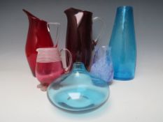 A COLLECTION OF ASSORTED WHITEFRIARS AND OTHER STUDIO GLASS ITEMS, to include a red glass jug with