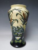 A MOORCROFT LIMITED EDITION DRAGONFLY AND WATER LILIES PATTERN VASE, red dot to base depicting 2nd
