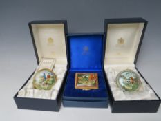 A COLLECTION OF THREE JAMES PURDEY & SONS SHOOTING / COUNTRY PURSUITS HALCYON DAYS ENAMEL PILL