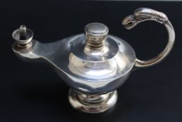 A HALLMARKED SILVER MAGIC LANTERN TABLE LIGHTER - BIRMINGHAM 1902, makers mark indistinct, approx