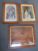 THREE VARIOUS MAPLE FRAMES, two containing prints, frame W 6 cm and 2 x 5 cm, rebates 52 x 39 cm, 71