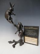 A MICHAEL SIMPSON LIMITED EDITION BRONZE FIGURE OF 'HARES BOXING', number 2 of 75, approx H 43 cm