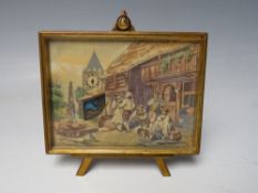 A LATE 19TH CENTURY SWISS AUTOMATON CLOCK, in the form of a painting on an easel, the image