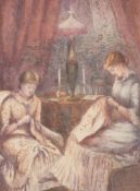 ATTRIBUTED TO JOHN GUTTERIDGE SYKES (1866-1941) A study by gas light, watercolour, framed and