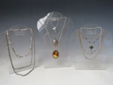 FIVE ASSORTED HALLMARKED AND 925 SILVER NECKLACES, together with a hallmarked silver locket on