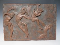 MAGGIE BUTLER (XX-XXI). A limited edition copper bronzed study of dancers in relief, 'Dancing',